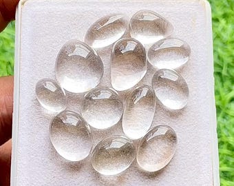 Himalayan Clear Quartz Cabochon Loose Gemstone 12 Pieces Lot For Jewelry Making | Size : 16-12 MM | Natural Clear Quartz For Jewelry - 24127