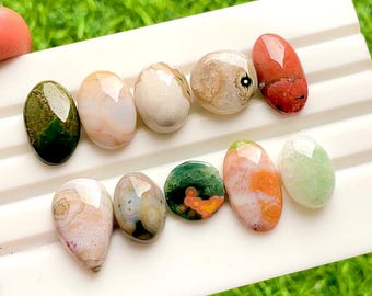 Ocean Jasper Cabochon Loose Gemstone 10 Pieces Lot For Jewelry Making | Size : 18-11 MM |  AAA+ Natural Ocean Jasper Small Size Lot - 35890