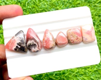 Rhodochrosite Cabochon Loose Gemstone 6 Pieces Lot For Jewelry Making | Size : 24-14 MM | AAA+ Rhodochrosite For Handmade Jewelry - 30123