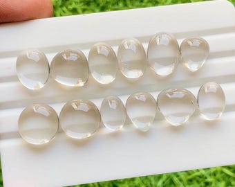Himalayan Clear Quartz Cabochon Loose Gemstone 12 Pieces Lot For Jewelry Making | Size : 15-11 MM | Natural Clear Quartz For Jewelry - 30380