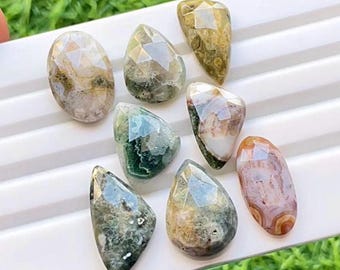 Selected Ocean Jasper Rose Cut Loose Gemstone 8 Pieces Lot For Jewelry Making | Size : 22-17 MM | Natural Ocean Jasper Gemstone Lot - 22621