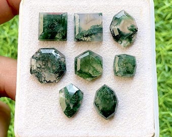 Moss Agate Fancy Cut Mix Shape With Flat Back Gemstone 8 Pieces Lot For Jewelry Making | Size : 12-16 MM | AAA+ Natural Moss Agate Lot 34571