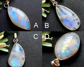 Rainbow Moonstone Gemstone Bezel Pendant, 925 Silver Plated Bezel Handmade Pendant, Natural Gemstone Bezel Pendant For Her  - 6342-6345