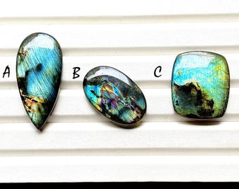 RARE Natural Metallic Labradorite Cabochon Loose Gemstone For Jewelry Making, NEW Natural Metallic Labradorite For Wire Wrap - 28645-28647
