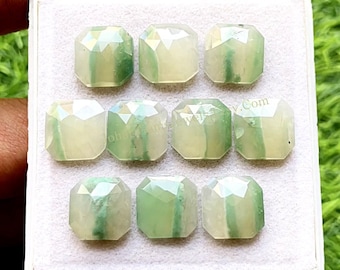 Natural Green Chalcedony Rose Cut Cushion Flat Back Gemstone 10 Pieces Lot | Size : 12 MM | AAA+ Green Chalcedony Used For Jewelry Making
