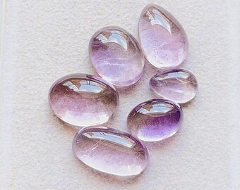 Pink Amethyst Cabochon Loose Gemstone 6 Pieces Lot | Size : 17-11 MM | AAA+ Natural Pink Amethyst Cabochon Lot For Handmade Jewelry - 29128