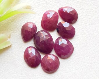 Natural Ruby Rose Cut Loose Gemstone 8 Pieces Lot For Jewelry Making | Size : 11-9 MM | 100% Natural Ruby With Flat Back For Jewelry - 20031