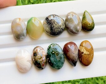 Ocean Jasper Cabochon Loose Gemstone 10 Pieces Lot For Jewelry Making | Size : 18-15 MM |  AAA+ Natural Ocean Jasper Small Size Lot - 30753