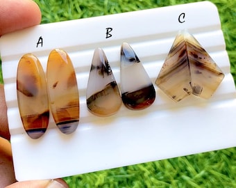 NEW Yellowstone River Montana Agate Pair Cabochon Gemstone For Jewelry Making, AAA+ Montana Agate Cabochon Pair For Earrings - 35647-35649