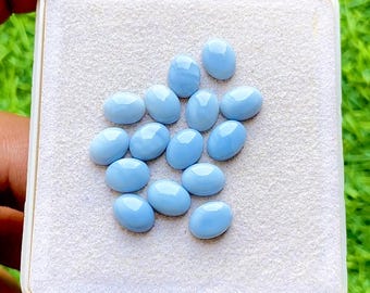 Blue Opal 6x8 MM Oval Shape Smooth Cabochon Loose Gemstone 15 Pieces Lot For Jewelry Making, AAA+ Natural Blue Opal With Flat Back Lot