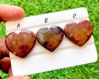 Crimson Terra Heart Red Jasper Heart Cabochon For Wire Wrap, Natural Deep Red Jasper Love Stone, AAA+ Polished Heart Gemstone - 35732-35734