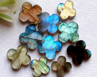 Natural Labradorite Flower Shape Flat Gemstone | 10 Pieces Lot | AAA+  Natural Labradorite For Jewelry Making, Ring, Pendant and Charms