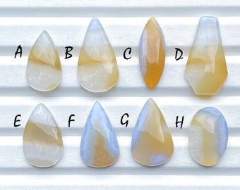 RARE Bio Blue Lace Agate With Yellow Cabochon Gemstone For Jewelry Making, AAA+ Natural Bio Blue Lace Agate For Wire Wrap - 26571-26578