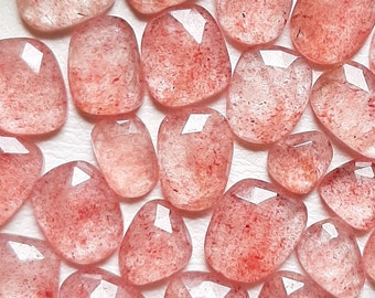 Natural Pink Strawberry Quartz Rose Cut Slice - Strawberry Quartz Flat Back Gemstone 10 Pieces Lot For Jewelry Making, Pendant, Ring