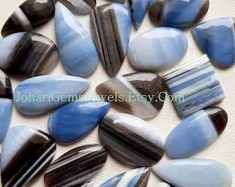 Banded Owyhee Blue Opal Cabochon, Wholesale Lot Owyhee Blue Opal Cabochon By Weight With Different Shapes And Sizes Used For Jewelry Making