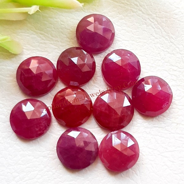Natural Ruby Gemstone Rose Cut 8 MM Round With Flat Back 10 Pieces Lot For Jewelry Making, AAA+ Ruby Rose Cut Round For Handmade Jewelry