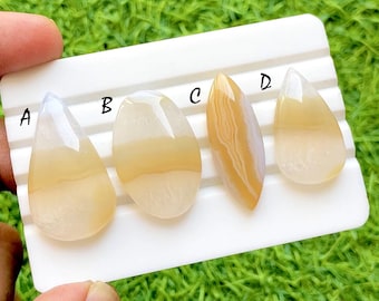 Golden Honey Banded Agate Cabochon For Wire Wrap, Natural Cream Agate Loose Gemstones, Designer Agate Cabs for Jewelry Making - 36592-36595