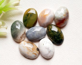 Selected Ocean Jasper Cabochon Loose Gemstone 8 Pcs Lot For Jewelry Making | Size : 17-15 MM |  Natural Ocean Jasper Small Size Lot - 25674