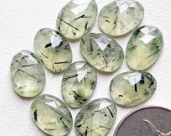 Prehnite Rutiled Rose Cut Loose Gemstone 10X14 MM | 10 Pcs | Natural Prehnite Stone Flat Back Rose Cut Gemstone Used For Jewelry Making