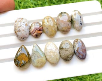 Ocean Jasper Cabochon Loose Gemstone 10 Pieces Lot For Jewelry Making | Size : 17-12 MM |  AAA+ Natural Ocean Jasper Small Size Lot - 30744