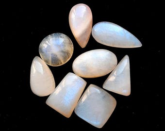 Belomorite Moonstone Cabochon Loose Gemstone 8 Pieces For Jewelry Making | Size : 22-14 MM | AAA+ Belomorite Moonstone For Wire Wrap - 34699