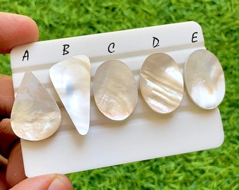 Lustrous Moonlight Shell Mother Of Pearl Cabochon Raw Back, Natural Iridescent Shell Gemstone Flat Back For Jewelry Making - 37627-37631
