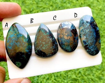 Azurite With Pyrite Cabochon For Wire Wrap, AAA+ Natural Azurite With Pyrite Gemstones, Designer Jewelry Making Stones - 38225-38228