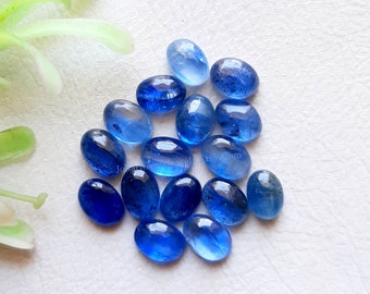 Blue Kyanite 6X4 MM Calibrated Oval Shape Cabochon 15 Pieces Gemstone Lot With Flat Back For Jewelry Making, AAA+ Natural Blue Kyanite Lot