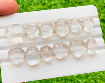 Himalayan Clear Quartz Cabochon Loose Gemstone 12 Pieces Lot For Jewelry Making | Size : 15-13 MM | Natural Clear Quartz For Jewelry - 30372