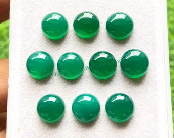 Green Onyx 10 MM Round Shape Smooth Cabochon Gemstone 10 Pieces Lot, AAA+ Natural Green Onyx With Flat Back For Jewelry Making