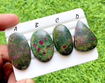 Emerald Blush Galaxy Ruby Fuchsite Cabochon For Wire Wrap, Natural Green & Red Ruby Fuchsite Gemstones For Jewelry Making - 36017-36020