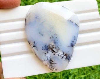 Natural Dendritic Agate Loose Cabochon, Size : 56x43x6 MM, Scenic Moss Pattern Big Gemstone, Landscape Stone for Statement Jewelry - 37841