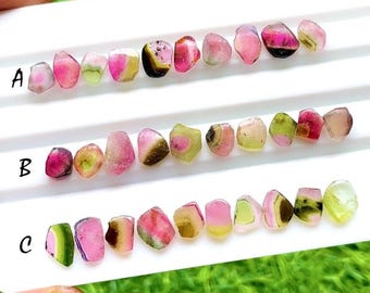 Multi Watermelon Tourmaline Slices 10 Pieces Gemstone Lot For Jewelry Making, AAA+ Natural Multi Tourmaline Slices Lot - 28065-28067