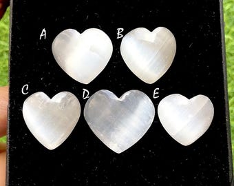 Ethereal Moon Glow Selenite Heart Cacbochon For Wire Wrap, Hand Carved Crystal Hearts For Jewelry Making, Healing Stone Decor - 37123-37127