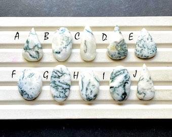 Tree Moss Agate Cabochon Loose Gemstone For Jewelry Making, AAA+ Natural Tree Moss Agate Cabochon For Wire Wrap - 33518-33527