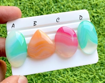 Candy Aura Banded Agate Cabochon For Wire Wrap, Colorful Pastel Striped Gemstone, Smooth Designer Loose Stone For Jewelry Making-37395-37398