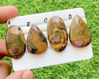 Mystic Forest Ruby In Fuchsite Cabochon For Wire Wrap, Natural Ruby Crystal In Green Matrix, Designer Gemstone For Jewelry - 37515-37518