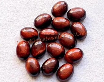 Red Tiger's Eye 6X8 MM Oval Smooth Cabochon Gemstone 15 Pieces Lot For Jewelry Making, AAA+ Tiger Eye's With Flat Back For Handmade Jewelry