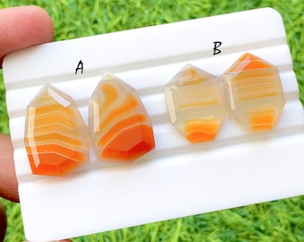 Sunset Flame Carnelian Agate Fancy Cut Perfect Matching Pair For Earrings, AAA+ Natural Banded Orange Agate Pair For Wire Wrap - 35340-35341
