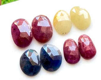 Top Quality Multi Sapphire Pair Rose Cut Loose Gemstone 4 Pairs Lot, Size : 16-13 MM, Multi Sapphire Rose Cut Pair For Jewelry Making -21811