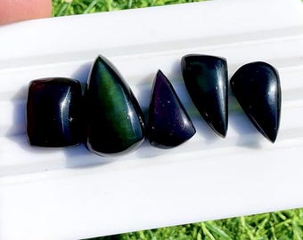 Rainbow Obsidian Cabochon Loose Gemstone 5 Pieces Lot For Jewelry | Size : 26-17 MM | AAA+ Rainbow Obsidian For Handmade Jewelry - 33663