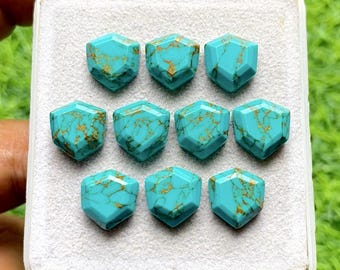 Copper Turquoise 12 MM Trillion Shape Fancy Cut Gemstone 10 Pieces Lot, AAA+ Copper Turquoise With Flat Back For Jewelry Making