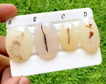 Rare Natural Dendritic Agate Loose Cabochon, Milky White Scenic Gemstone With Natural Inclusion, Unique Designer Jewelry Stone - 37614-37617