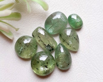Green Kyanite Cabochon Loose Gemstone 7 Pieces Lot | Size 15-9 MM | Natural Green Kyanite For Handmade Jewelry - 1190
