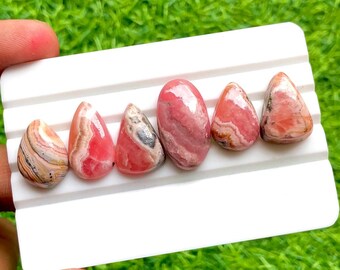 Rhodochrosite Cabochon Loose Gemstone 6 Pieces Lot For Jewelry Making | Size : 24-18 MM | AAA+ Rhodochrosite For Handmade Jewelry - 30125