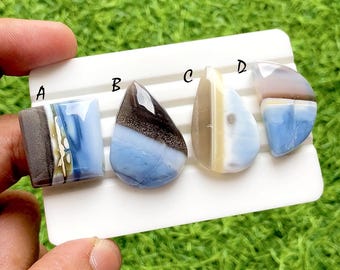 Celestial Horizon Owyhee Blue Opal Cabochon For Wire Wrap, Rare Scenic Sky Landscape Gemstones for High-End Jewelry Design - 36974-36977