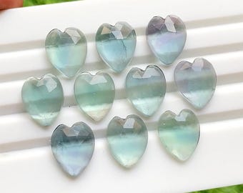 Multi Fluorite 11x14 MM Rose Cut Heart Shape With Flat Back Gemstone 10 Pieces Lot For Handmade Jewelry