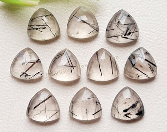Black Rutile Quartz Trillion Shape Rose Cut 10 MM | Black Rutile Quartz Rose Cut Flat Back Gemstone 10 Pieces Lot For Jewelry Making