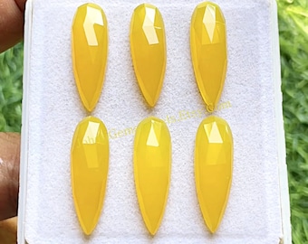 Yellow Chalcedony 8X25 MM Pear Shape Rose Cut Gemstone 6 Pieces Lot, AAA+ Natural Chalcedony With Flat Back For Jewelry Making