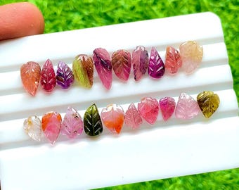 Natural Multi Tourmaline Hand Carved Leaf With Flat Back 20 Pieces Gemstone Lot | Size : 15-9 MM |  AAA+ Multi Tourmaline Leaf Lot - 28587